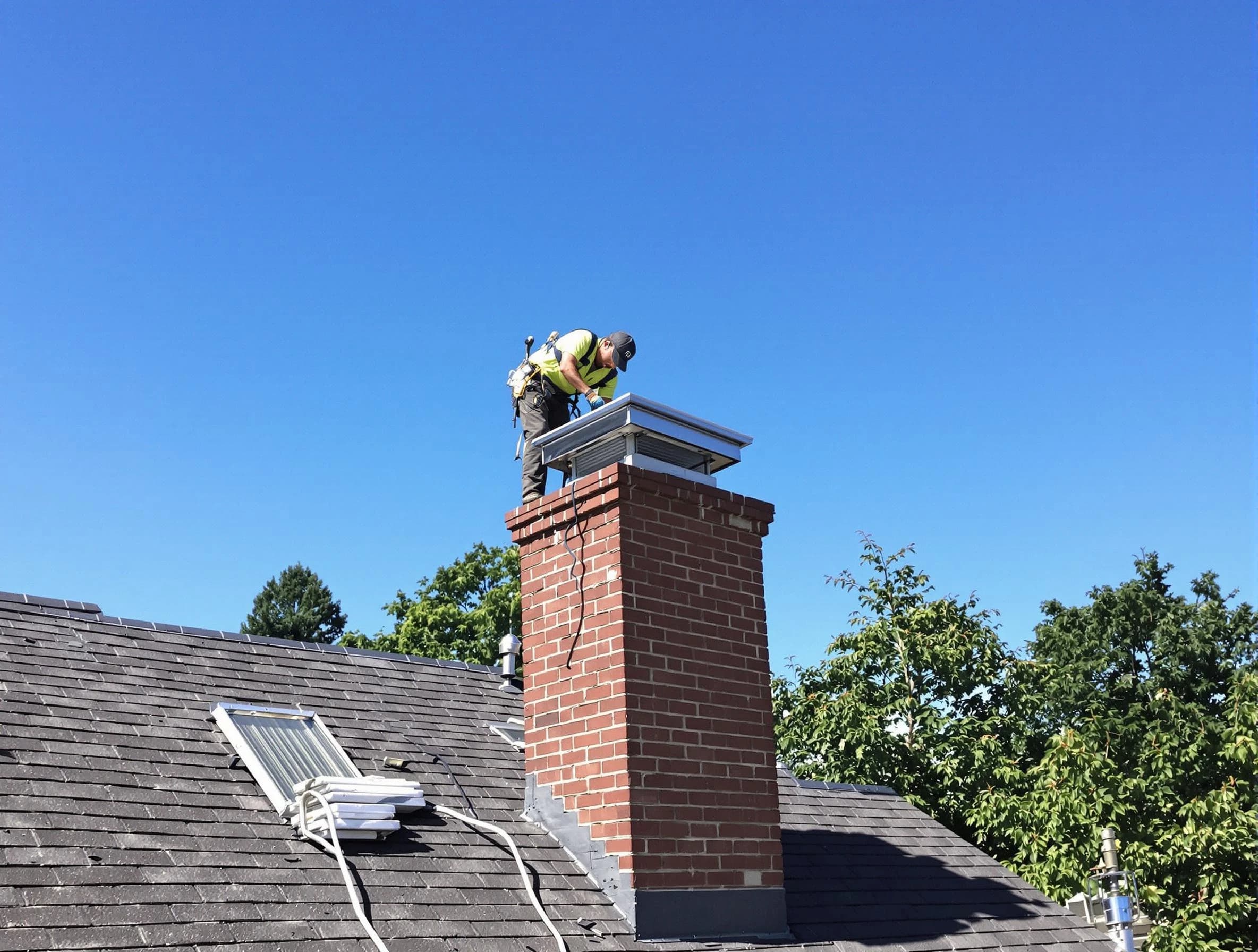 Manalapan Chimney Sweep technician measuring a chimney cap in Manalapan, NJ