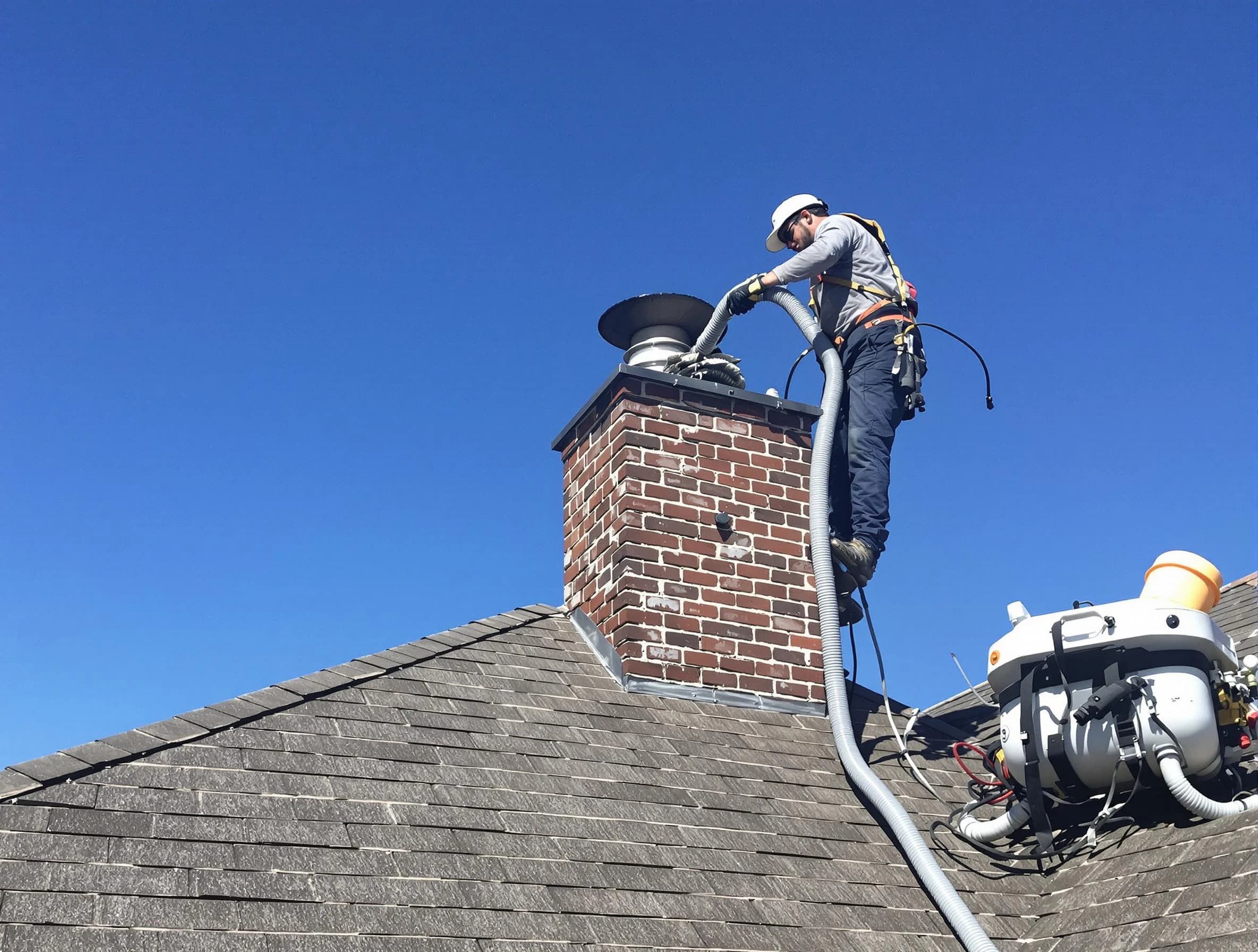 Dedicated Manalapan Chimney Sweep team member cleaning a chimney in Manalapan, NJ