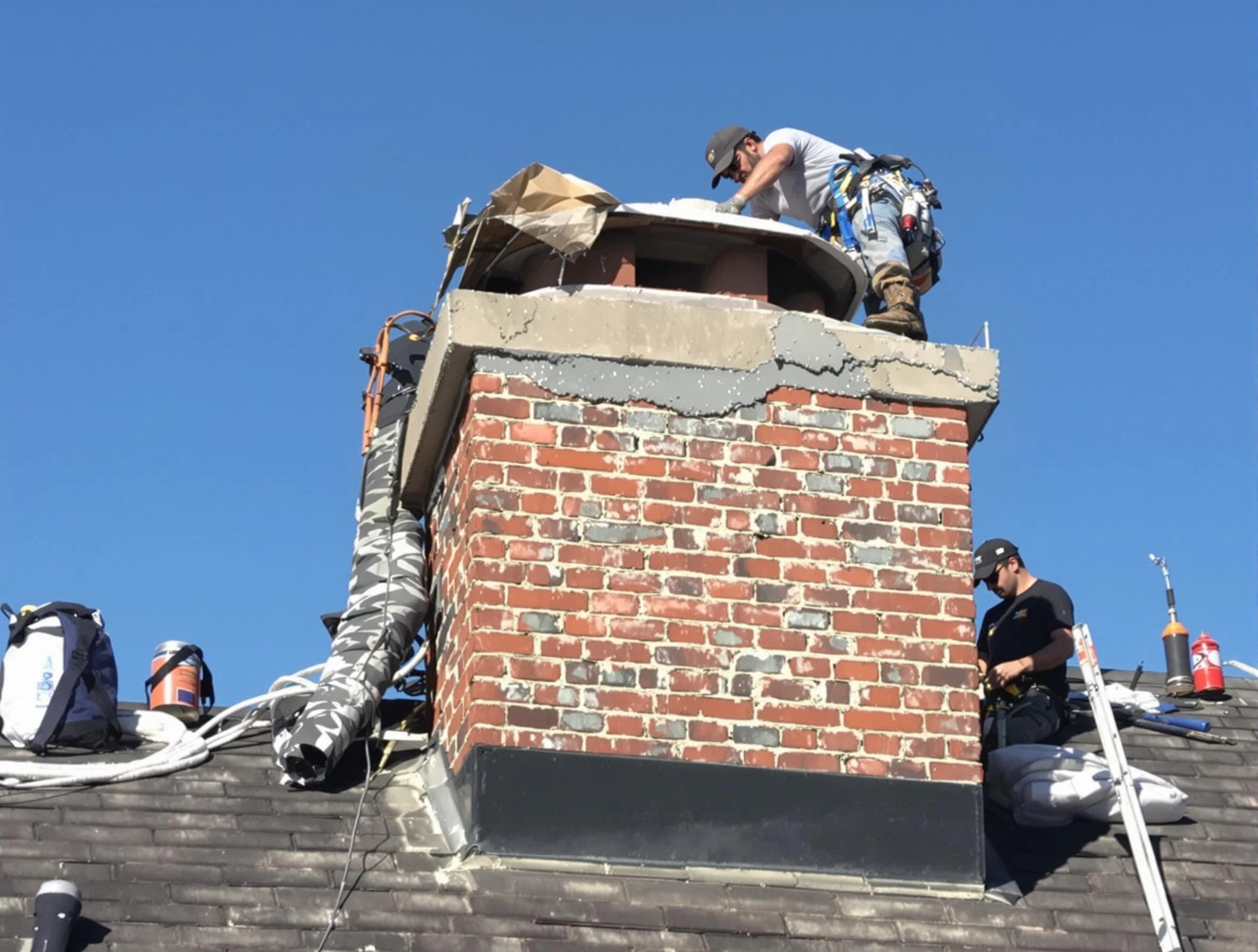 Manalapan Chimney Sweep installing a custom chimney crown in Manalapan, NJ