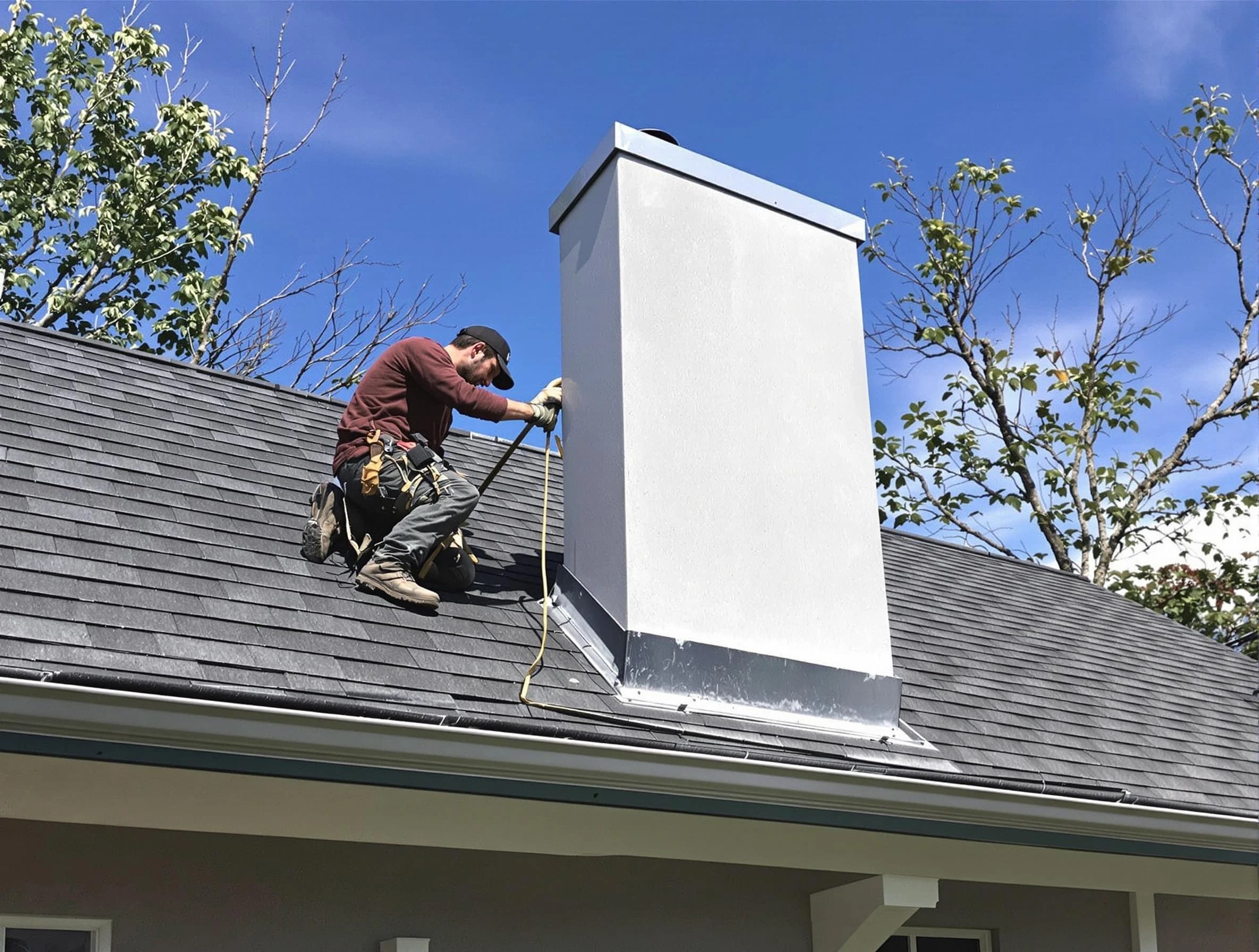 Manalapan Chimney Sweep team member finishing chimney construction in Manalapan, NJ