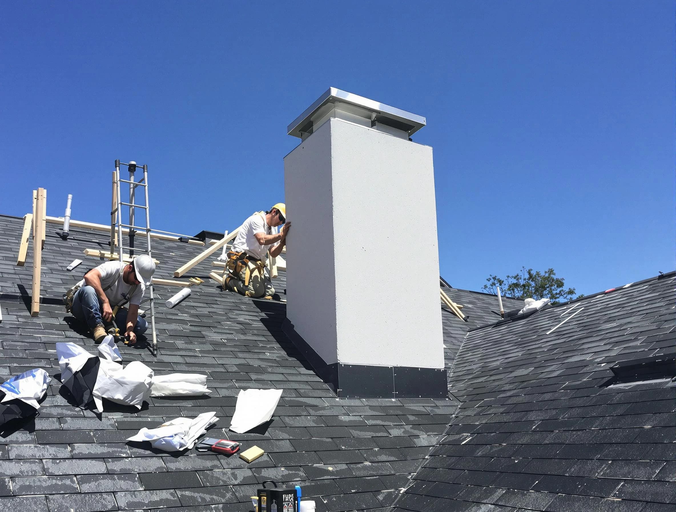 Manalapan Chimney Sweep crew installing a new chimney in Manalapan, NJ